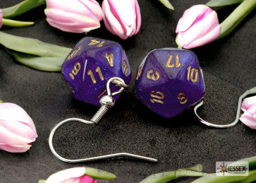 Chessex Earrings Mini d20 Pair Borealis Royal Purple (Hook)
