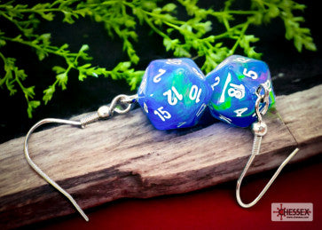 Chessex Earrings Mini d20 Pair Festive Waterlily (Hook)